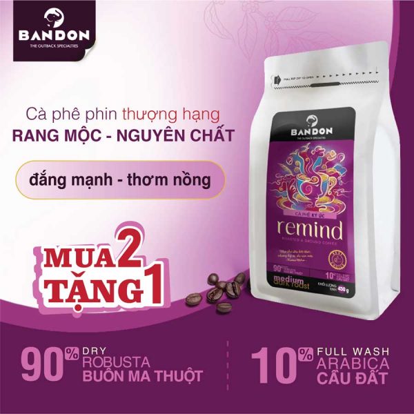 Combo mua 2 tặng 1: Cà phê nguyên chất rang mộc pha phin BANDON REMIND 450g – Cà phê Ký ức